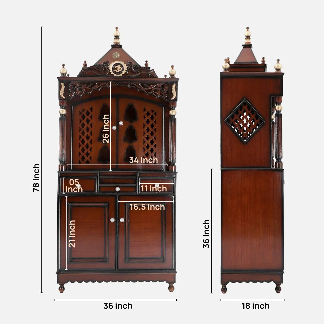Dimensions of Antarusya Large Floor Rested Pooja Mandap with Door (Brown Gold)