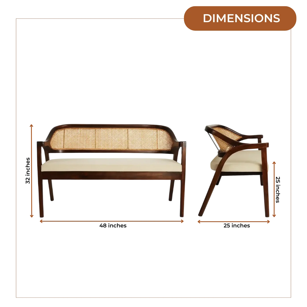 Dimensions of Arbor Solid Wood Love Sofa (Brown Beige)