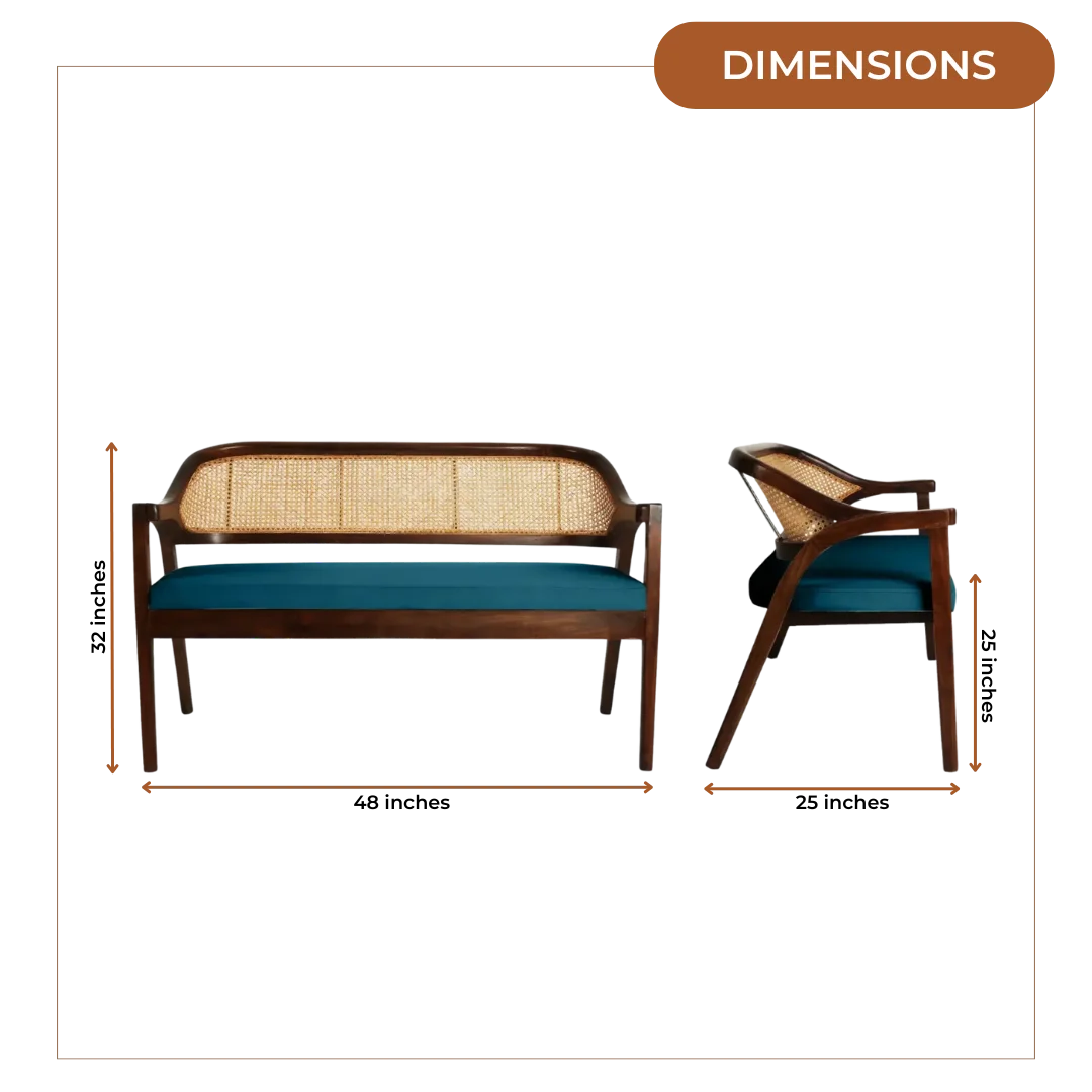 Dimensions of Arbor Solid Wood Love Sofa (Brown Blue)