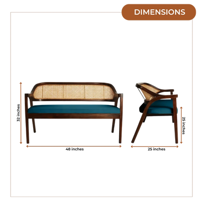 Dimensions of Arbor Solid Wood Love Sofa (Brown Blue)