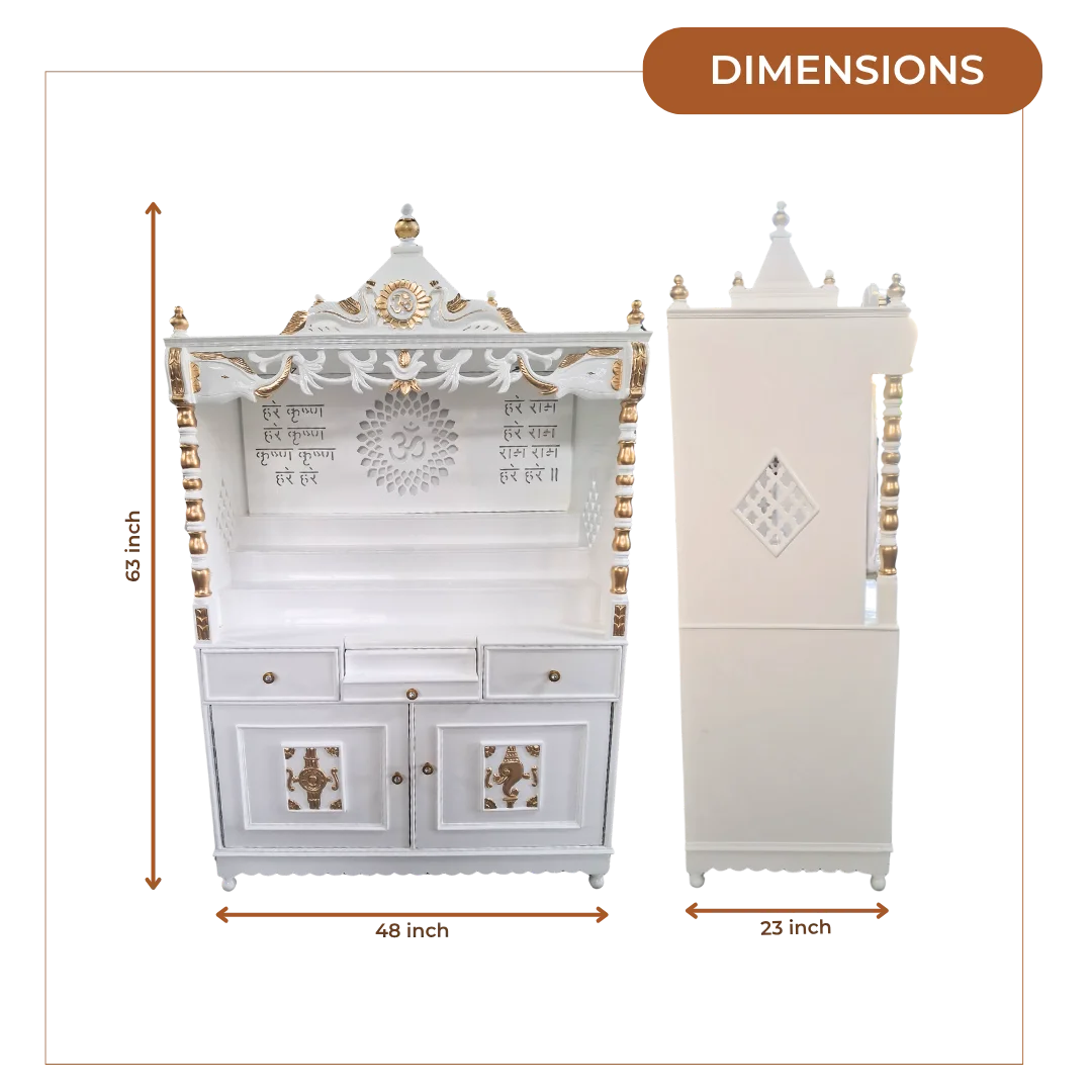 Dimensions of Bhaktisthal Teak Wood Mandap (White)