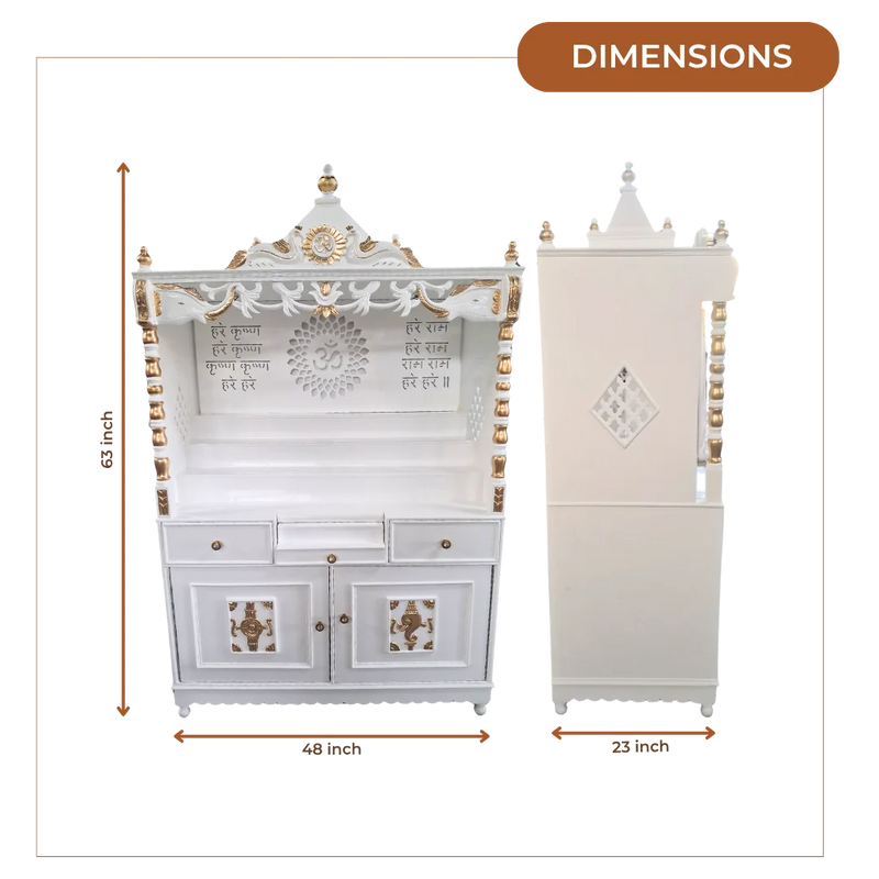 Dimensions of Bhaktisthal Teak Wood Mandap (White)