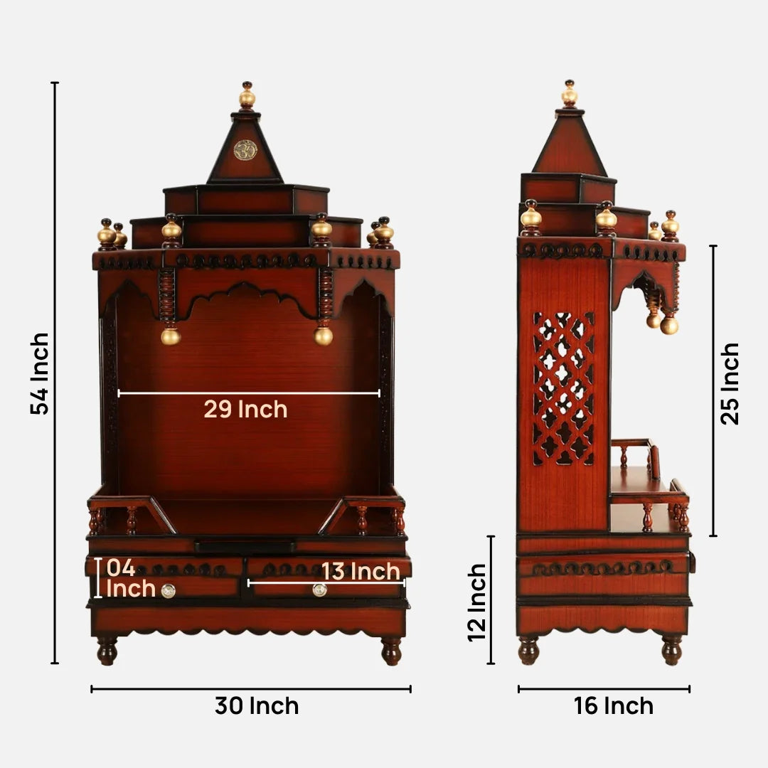 Dimensions of Brahma Sthana Medium Floor Rested Pooja Mandir (Brown Gold)