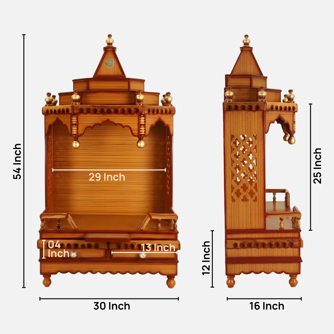 Dimensions of Brahma Sthana Medium Floor Rested Pooja Mandir (Teak Gold)