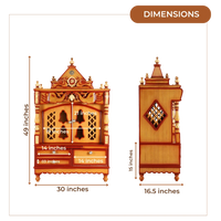 Dimensions of Divine Home Medium Floor Rested Pooja Mandir with Door (Teak Gold)