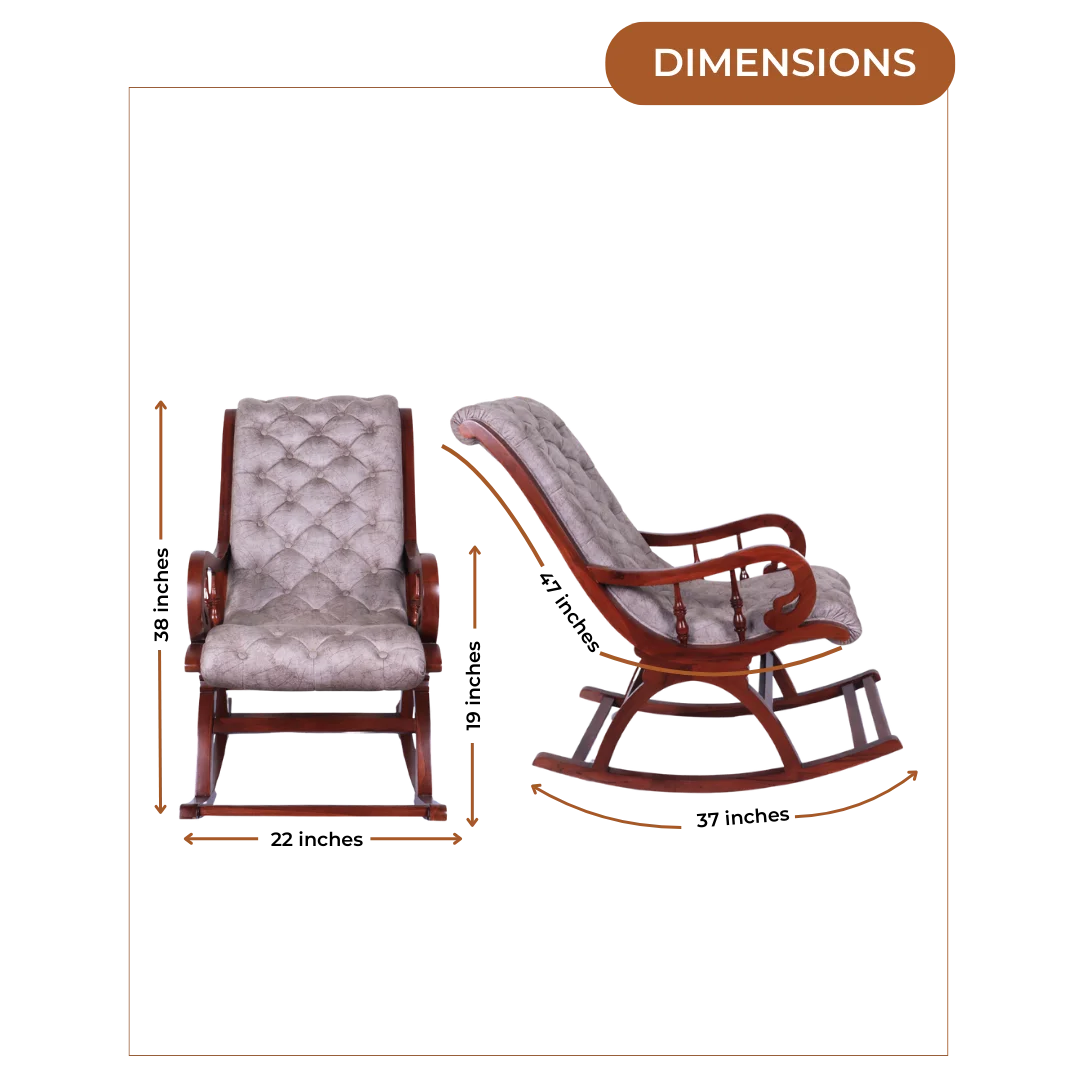 Dimensions of Kairo Teak Wood Fabric Rocking Chair (Brown Slate)