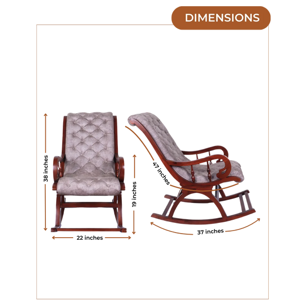 Dimensions of Kairo Teak Wood Fabric Rocking Chair (Brown Slate)