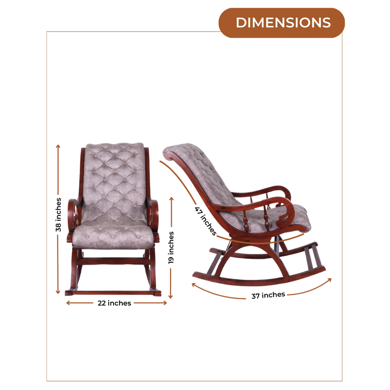 Dimensions of Kairo Teak Wood Fabric Rocking Chair (Brown Slate)