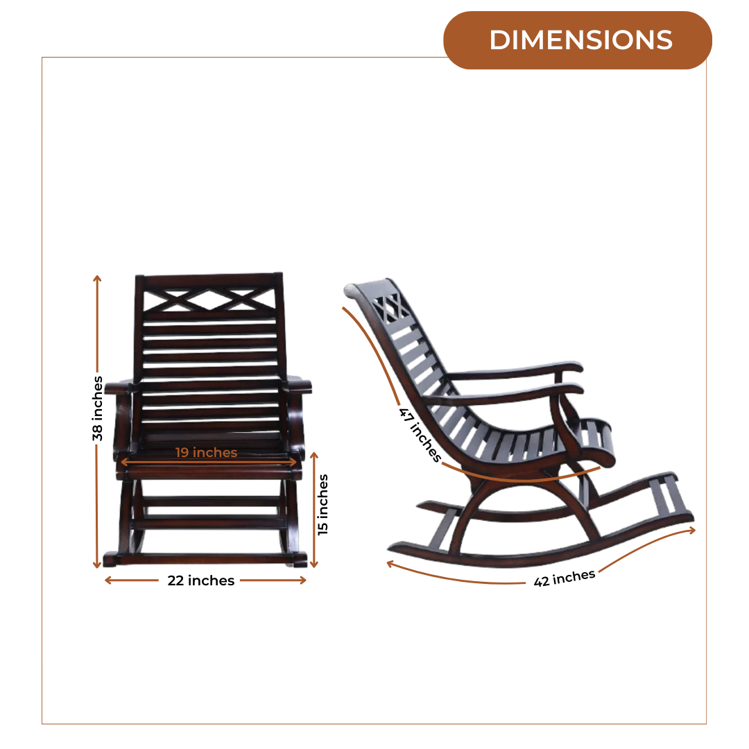 Dimensions of Mince Teak Wood Rocking Chair (Brown)