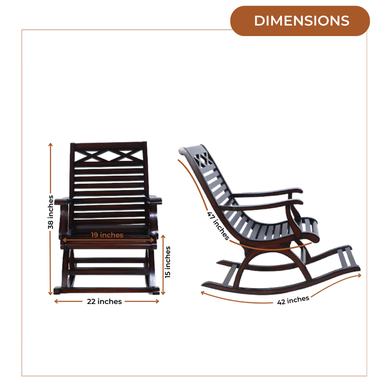 Dimensions of Mince Teak Wood Rocking Chair (Brown)