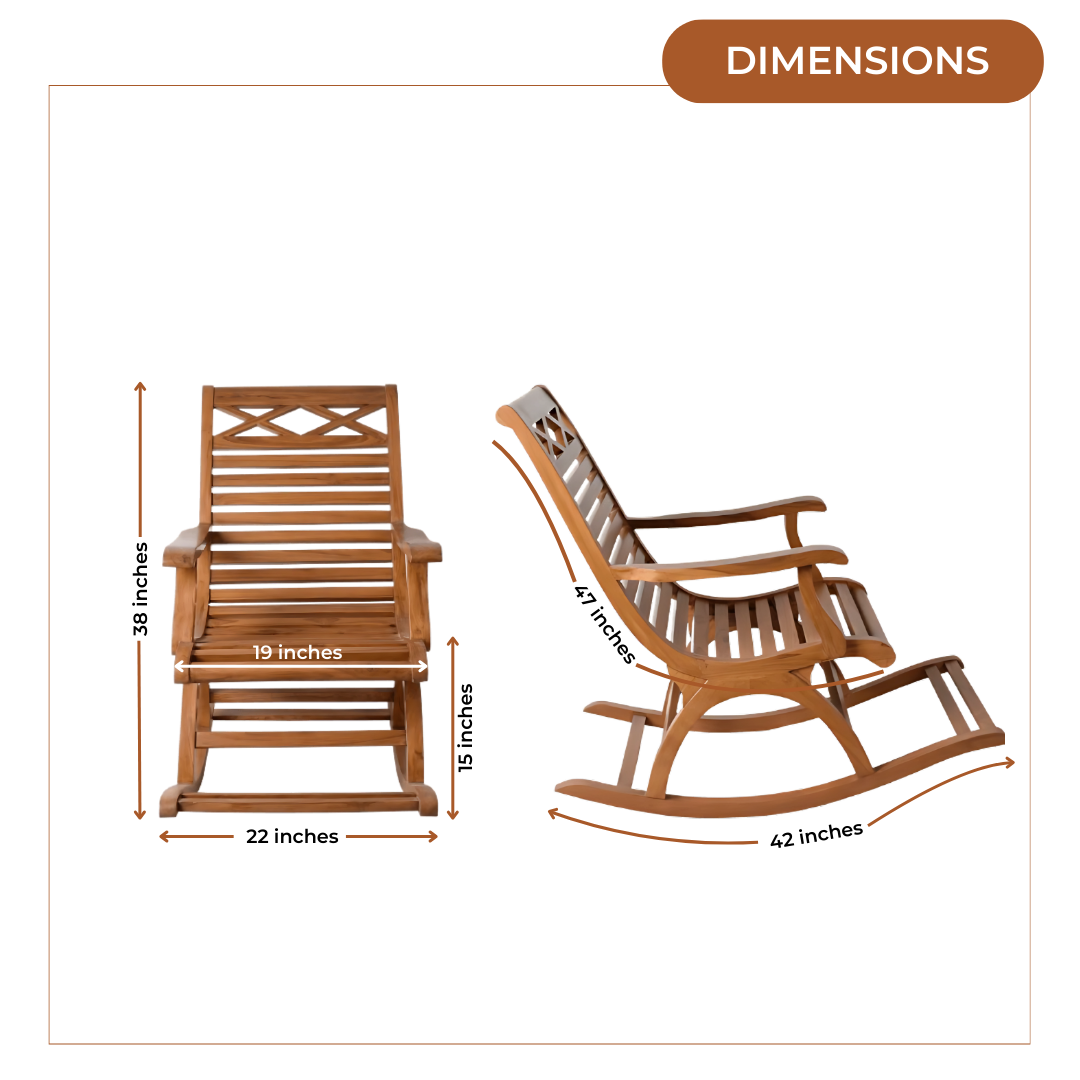 Dimensions of Mince Teak Wood Rocking Chair (Teak)