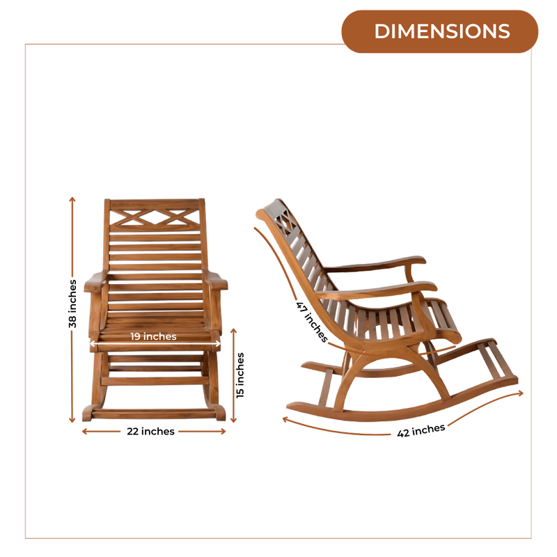 Dimensions of Mince Teak Wood Rocking Chair (Teak)