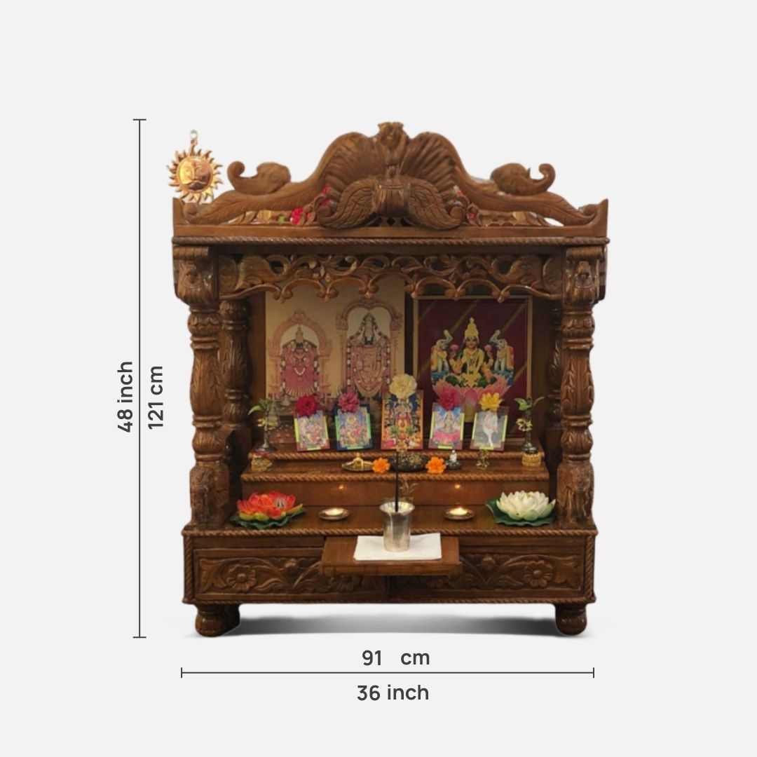 Dimensions of Nakshi Teak Wood Mandir (Brown) 