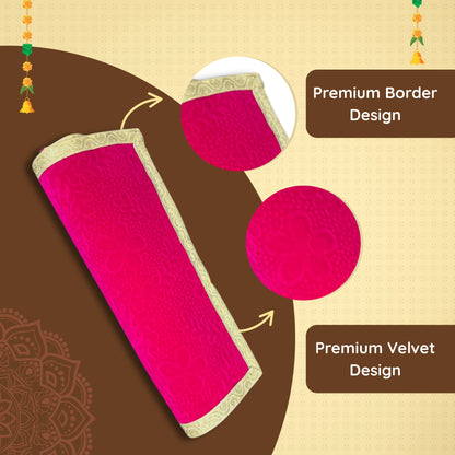 Dimensions of Pink Velvet Pooja Aasan with Golden Border fold view