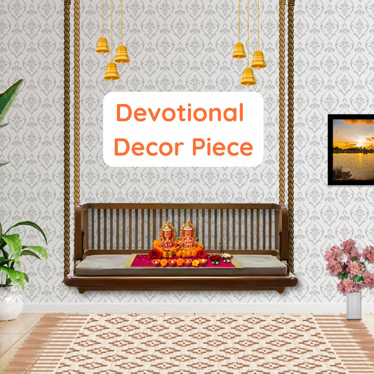 Dimensions of Pink Velvet Pooja Aasan with Golden Border lifestyle view