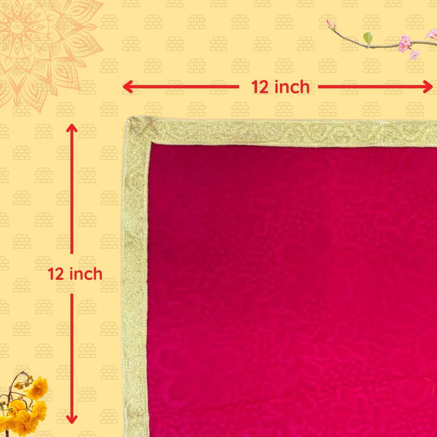 Dimensions of Pink Velvet Pooja Aasan with Golden Border