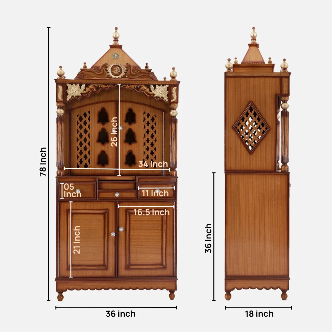 Dimensions of Pooja Graham Large Floor Rested Pooja Mandap with Door (Teak Gold)