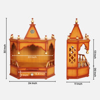 Dimensions of Pratishtha Solid Wood Wall Mount Pooja Mandir (Teak Gold)