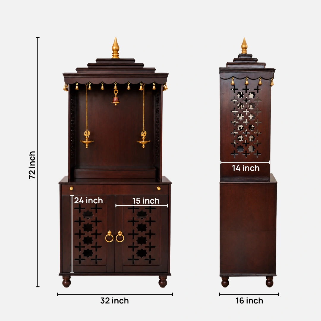 Shikharam Teak Wood Pooja Mandap (Brown) Dimensions