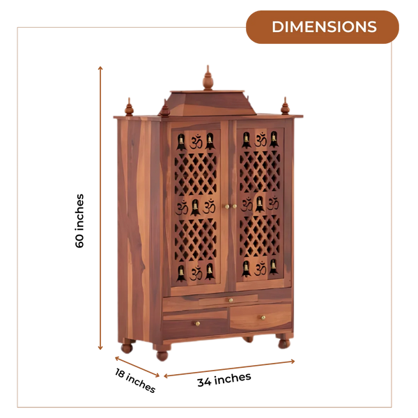 Dimensions of Somith Sheesham Wood Pooja Mandap with Door (Teak)
