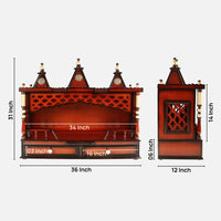 Dimensions of Sunanda Bhawan Large Wall Mount Pooja Mandir without Door (Brown Gold)