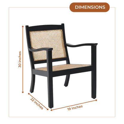 Dimensions of Terra Teak Wood Cane Chair (Black)