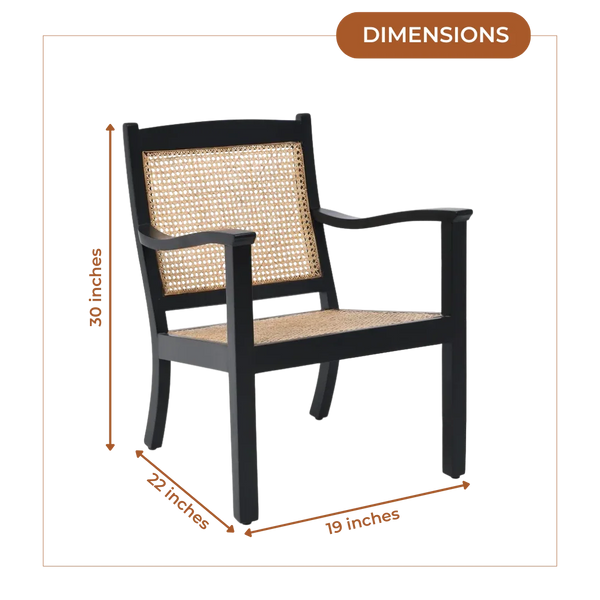 Dimensions of Terra Teak Wood Cane Chair (Black)