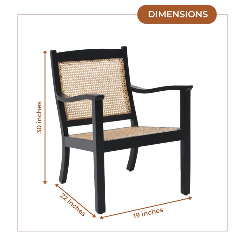 Dimensions of Terra Teak Wood Cane Chair (Black)