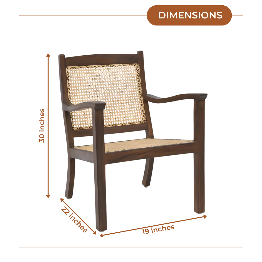 Dimensions of Terra Teak Wood Cane Chair (Black)
