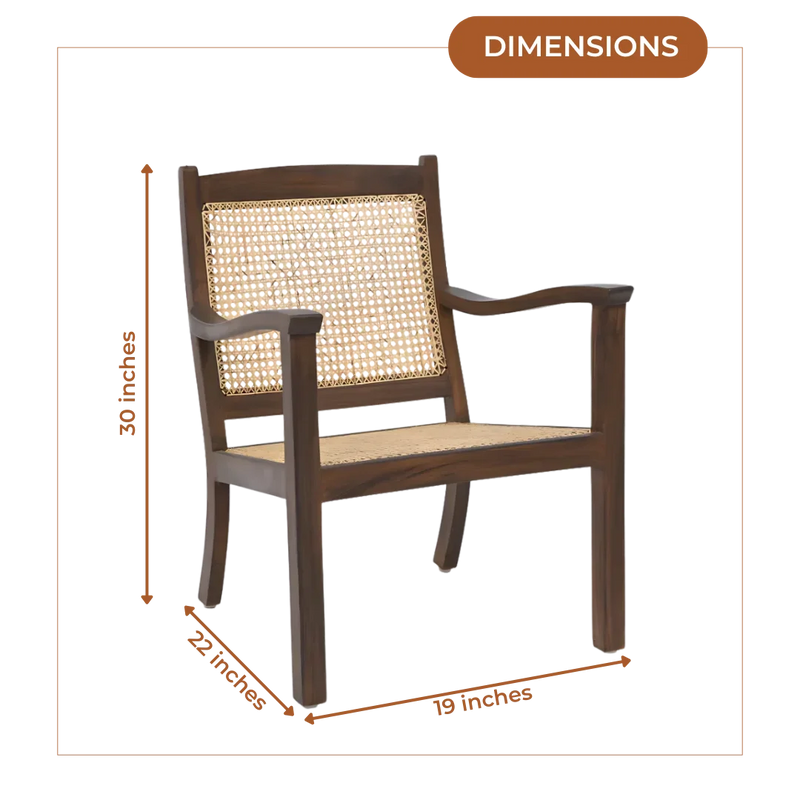 Dimensions of Terra Teak Wood Cane Chair (Black)