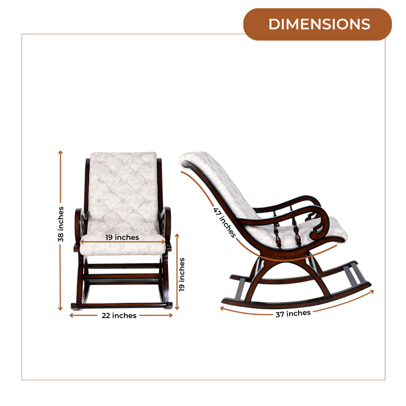 Dimensions of Touffy Fabric Upholstered Teak Wood Rocking Chair (Mahogany Beige)