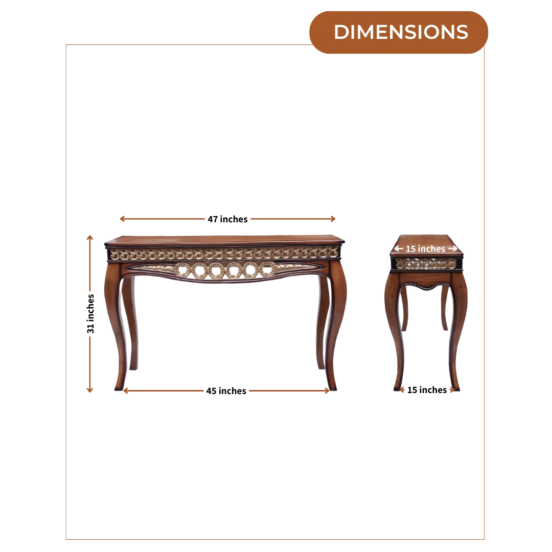 Dimensions of Vortex Solid Wood Console Table Teak Gold