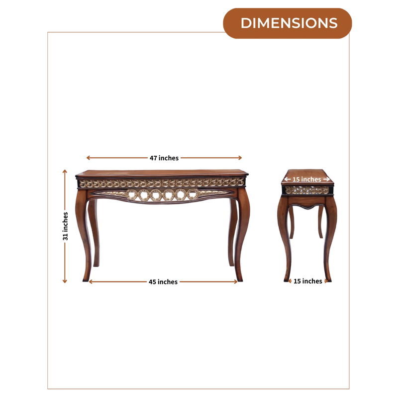 Dimensions of Vortex Solid Wood Console Table Teak Gold