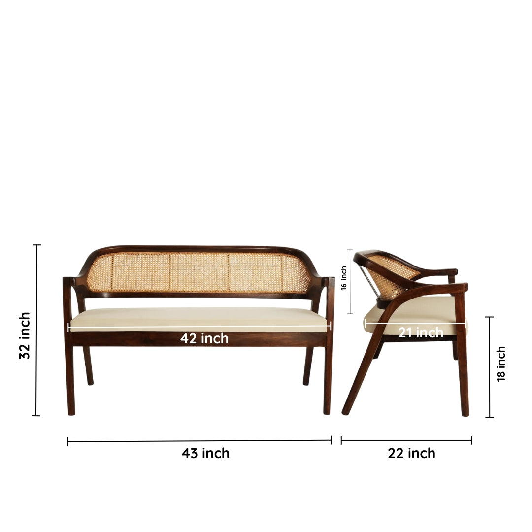 Dimensions view of  Arbor Solid Wood Love Sofa (Brown Beige)