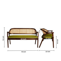 Dimensions view of Arbor Solid Wood Love Sofa (Brown Green)