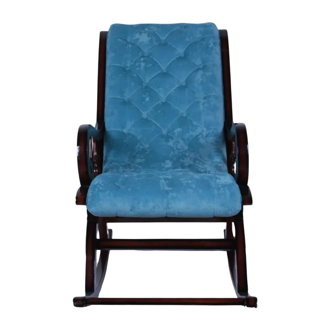 Kairo Teak Wood Fabric Rocking Chair Brown Blue