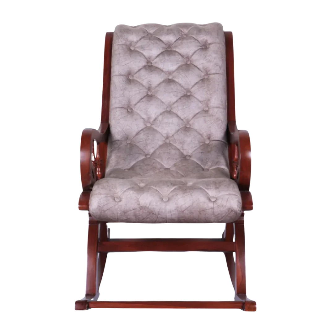 Kairo Teak Wood Fabric Rocking Chair Brown Slate