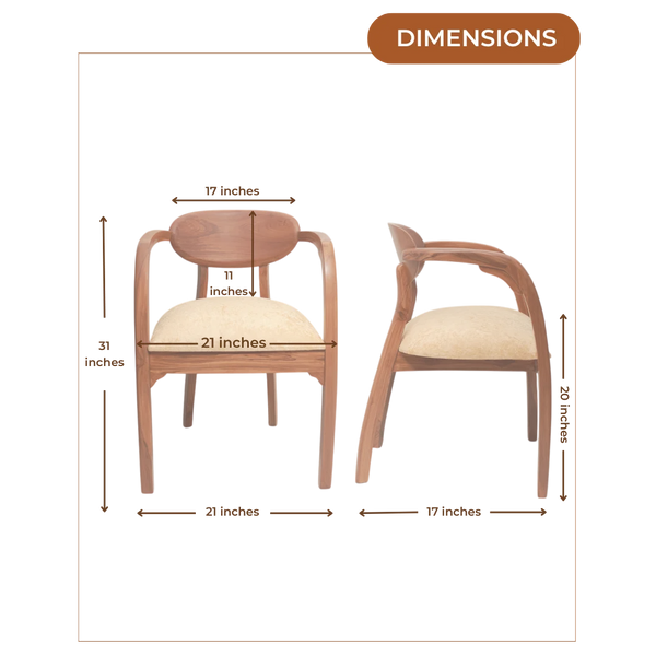 Dimensions Image of Abetos Teak Wood Arm Chairs (Teak Beige)
