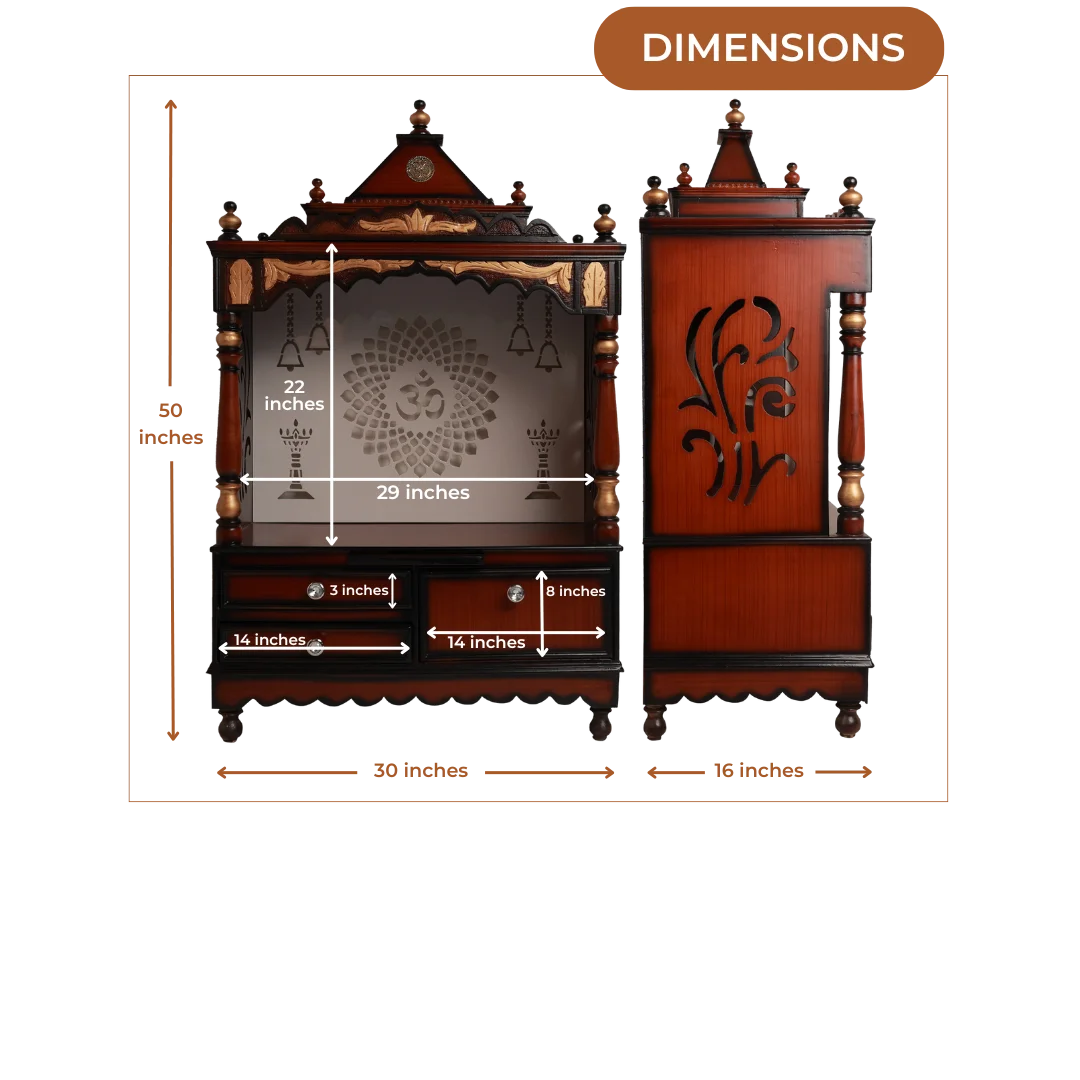 Adhyatma Floor Rested Pooja Mandir without Door (Brown Gold)