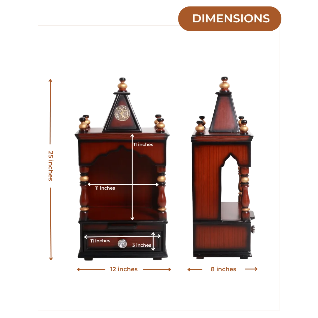 Dimensions Image of Satvika Wall Mount Pooja Mandir without Door (Brown Gold)