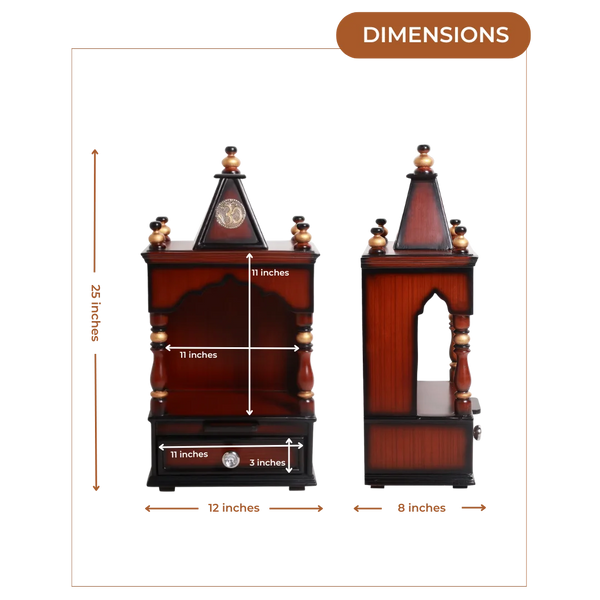 Dimensions Image of Satvika Wall Mount Pooja Mandir without Door (Brown Gold)