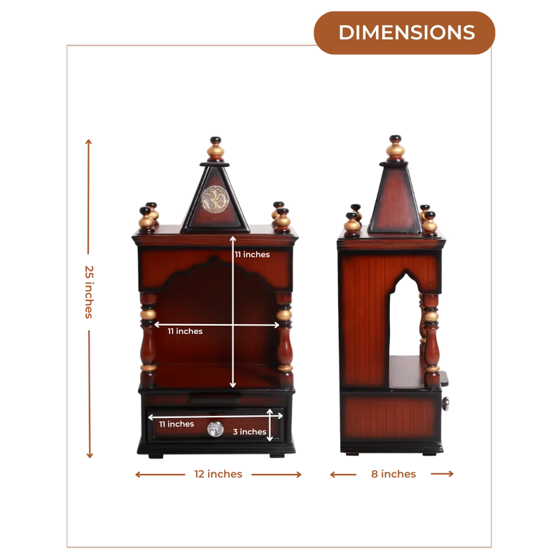 Dimensions Image of Satvika Wall Mount Pooja Mandir without Door (Brown Gold)