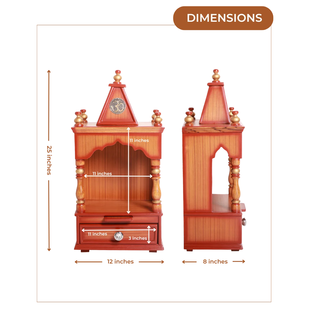 Dimensions Image of Satvika Wall Mount Pooja Mandir without Door (Teak Gold)