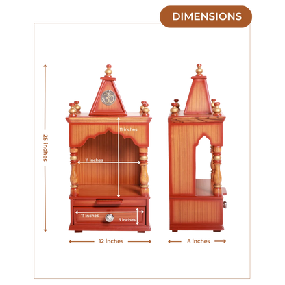 Dimensions Image of Satvika Wall Mount Pooja Mandir without Door (Teak Gold)