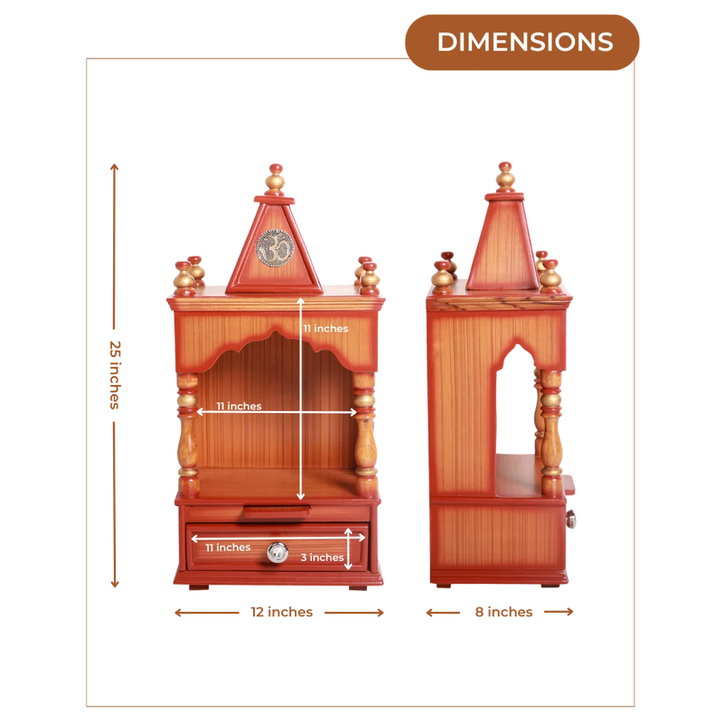 Dimensions Image of Satvika Wall Mount Pooja Mandir without Door (Teak Gold)