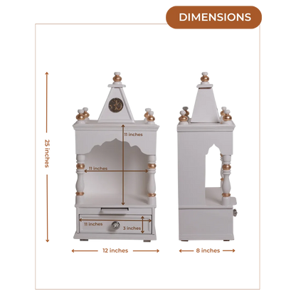 Dimensions Image of Sphatika Wall Mount Pooja Mandir without Door (White Gold)