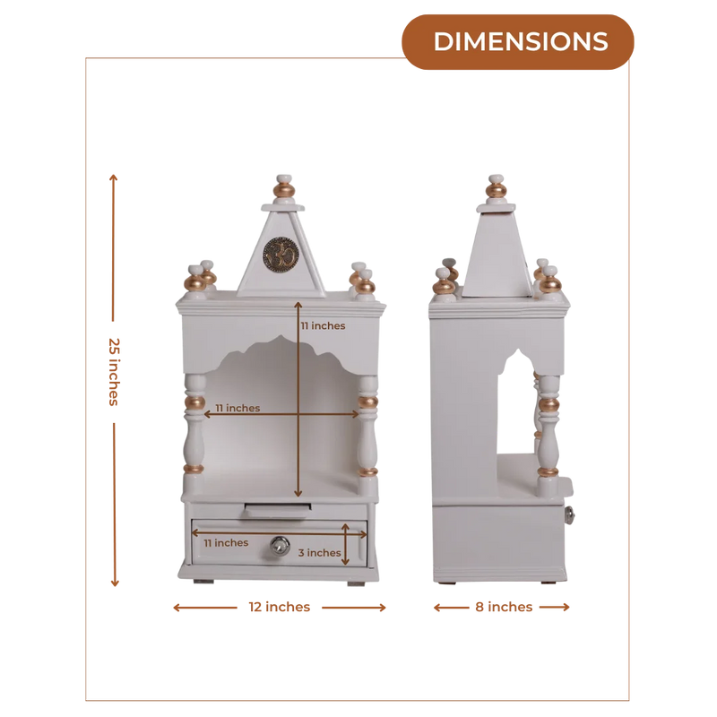Dimensions Image of Sphatika Wall Mount Pooja Mandir without Door (White Gold)