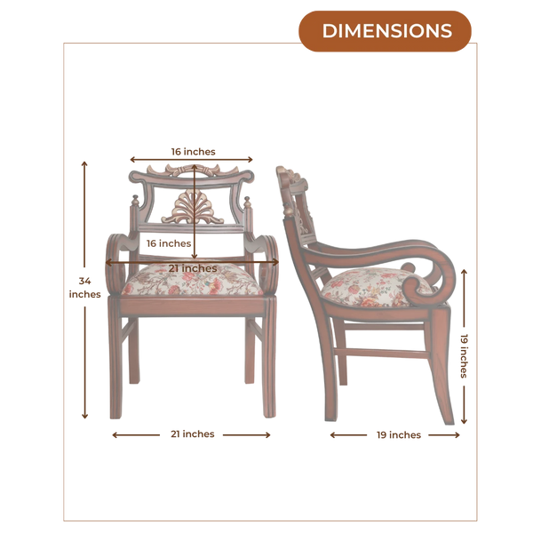 Dimensions Image of Zorano Teak Wood Arm Chairs (Brown Beige)