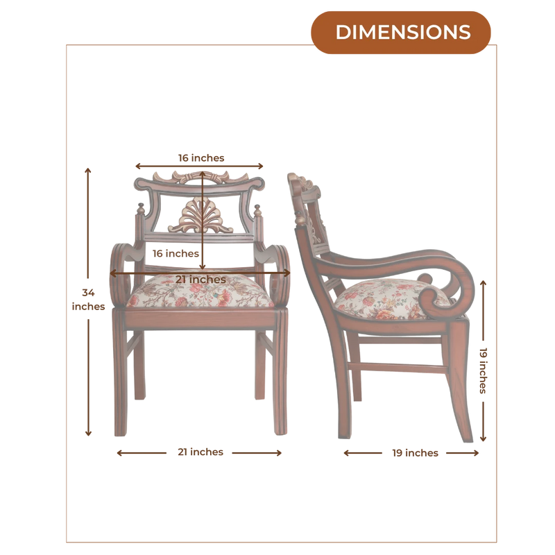 Dimensions Image of Zorano Teak Wood Arm Chairs (Brown Beige)