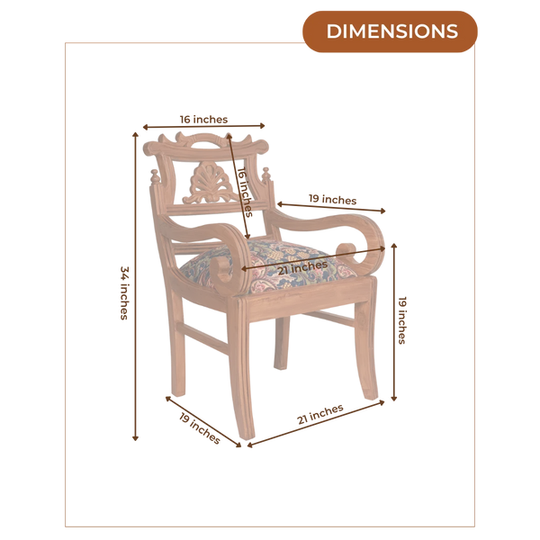 Dimensions Image of Zorano Teak Wood Arm Chairs (Teak Blue)